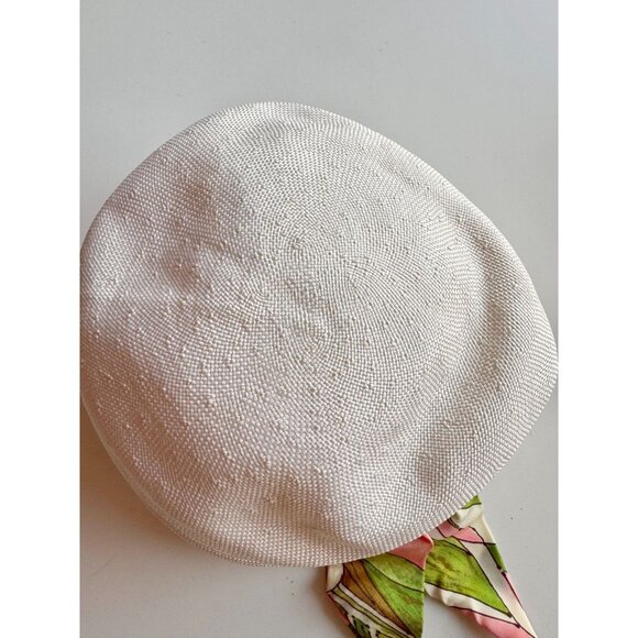 Vintage White Basketweave Green Pink Satin Twill Tie Bucket Hat - Picture 7 of 16